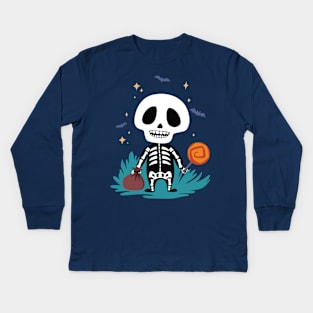 Cute Skeleton Trick or Treat Kids Long Sleeve T-Shirt